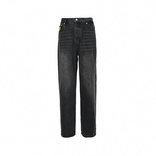 Damier Patch Washed Black Denim Jeans – Relaxed Luxury Fit