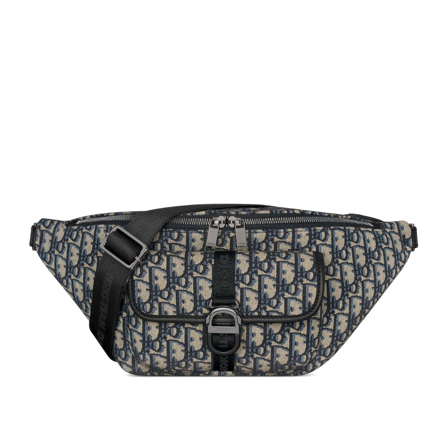 Saddle Oblique Jacquard Belt Pouch in Beige and Blue