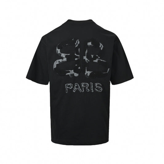 Distressed BB Paris Appliqué T-Shirt | Black
