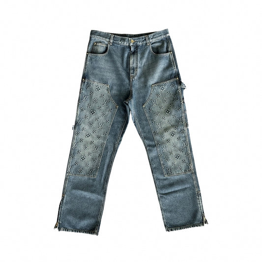 Grey Monogram Panel Denim Jeans