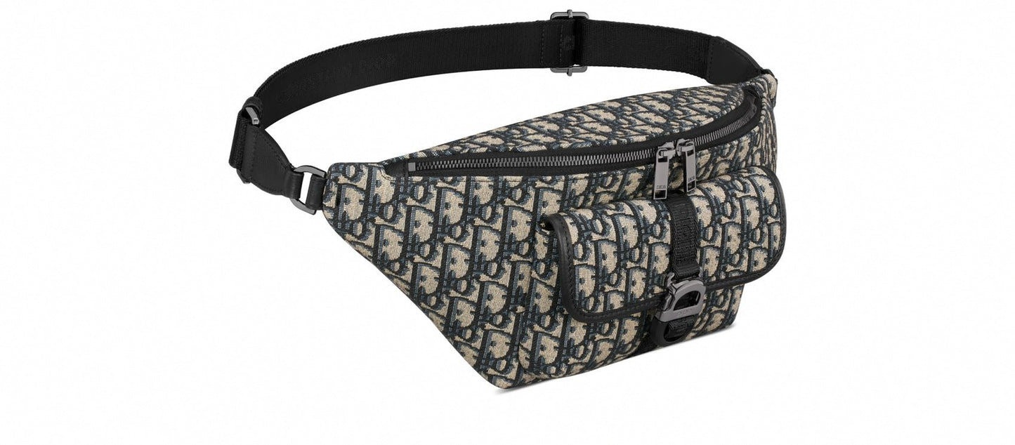 Saddle Oblique Jacquard Belt Pouch in Beige and Blue