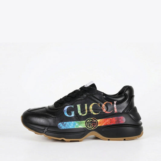 Rhyton Rainbow Logo Leather Sneaker | Black