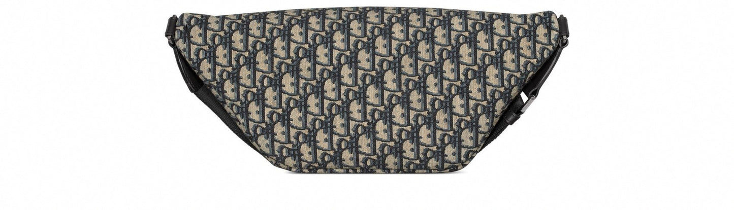 Saddle Oblique Jacquard Belt Pouch in Beige and Blue