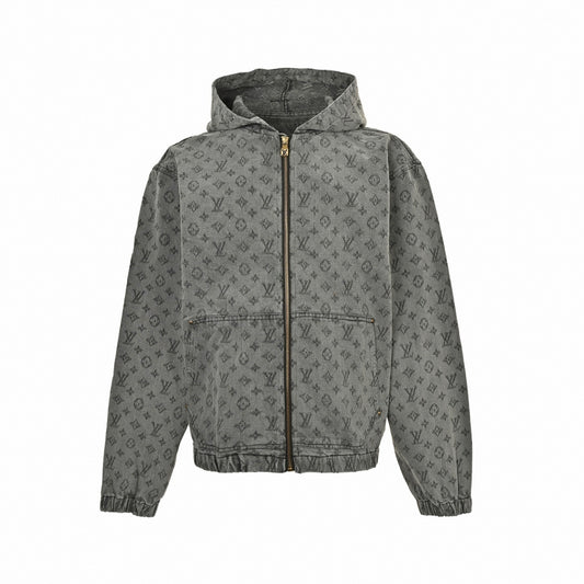Monogram Jacquard Denim Zip-Up Hoodie