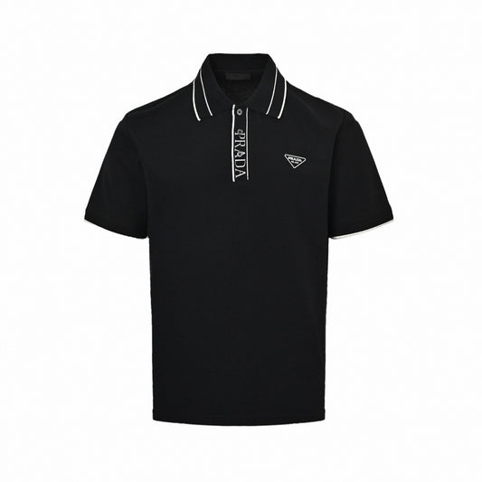 Logo Placket Pique Polo Shirt | Black & White