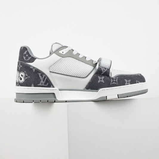 LV Trainer Sneaker | White & Grey Monogram Denim